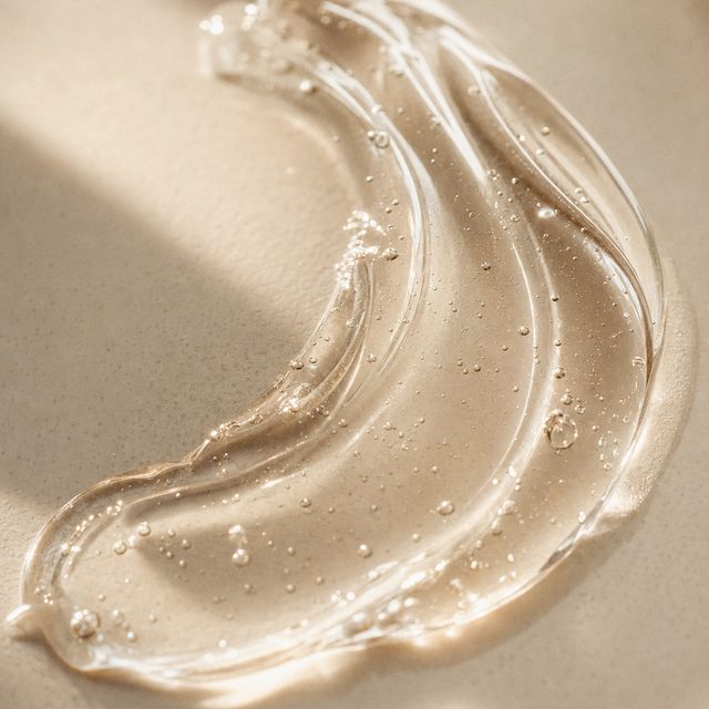 Clear gel swirl catching soft apricot light